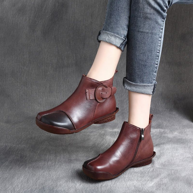 Bottes Courtes Confortables Pour Femmes En Cuir Rétro Automne-hiver