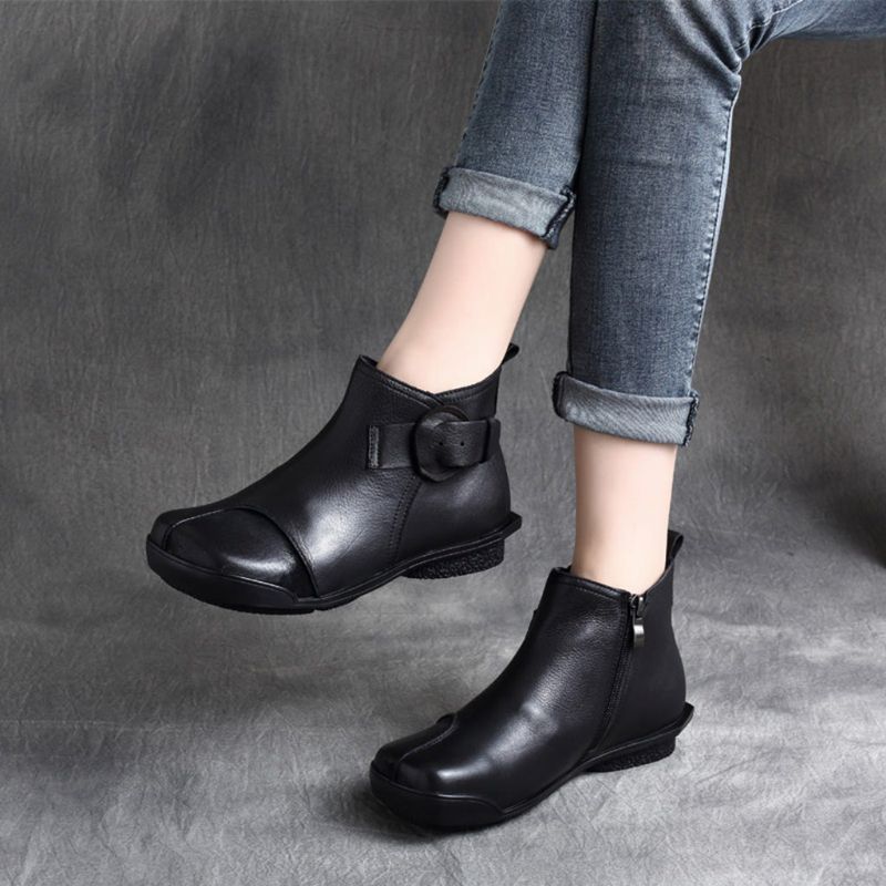 Bottes Courtes Confortables Pour Femmes En Cuir Rétro Automne-hiver