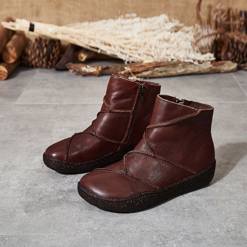 Bottes Courtes En Cuir À Coutures D'hiver | Chaussures Cadeaux