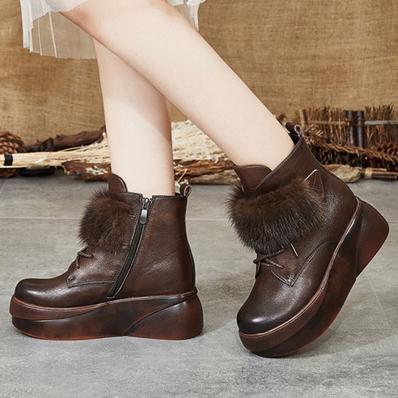 Bottes Courtes En Cuir Faites À La Main Rétro D'hiver | Chaussures Cadeaux