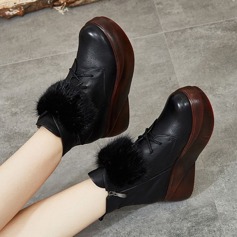 Bottes Courtes En Cuir Faites À La Main Rétro D'hiver | Chaussures Cadeaux