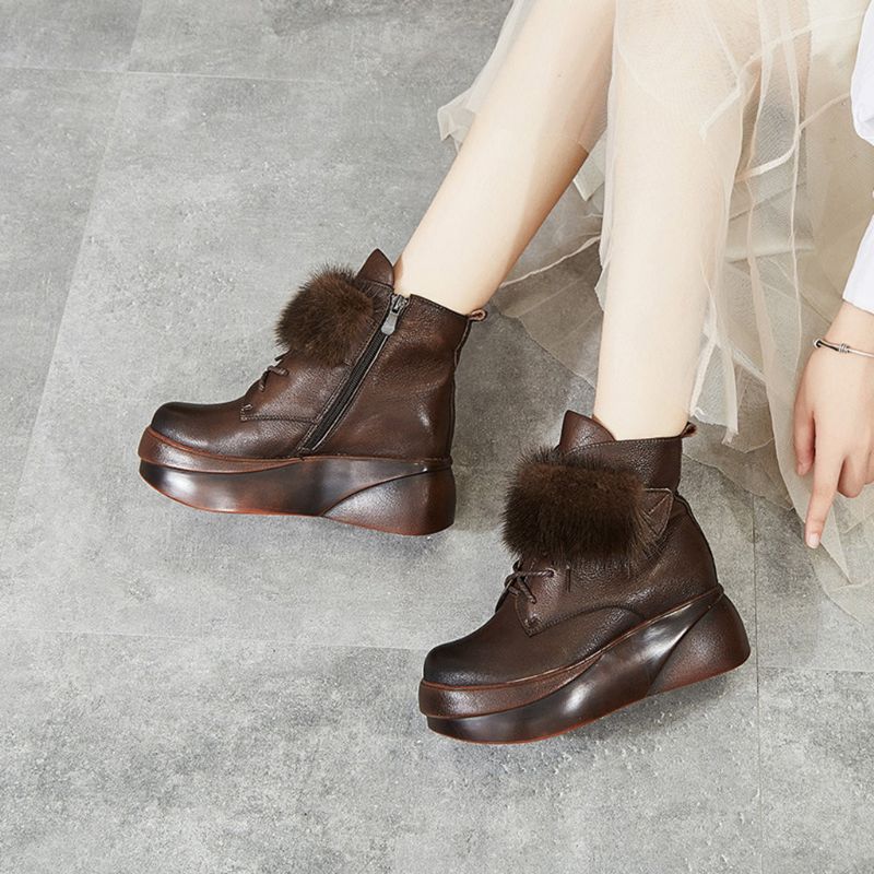 Bottes Courtes En Cuir Faites À La Main Rétro D'hiver | Chaussures Cadeaux