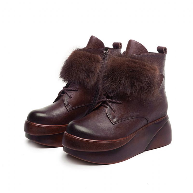 Bottes Courtes En Cuir Faites À La Main Rétro D'hiver | Chaussures Cadeaux