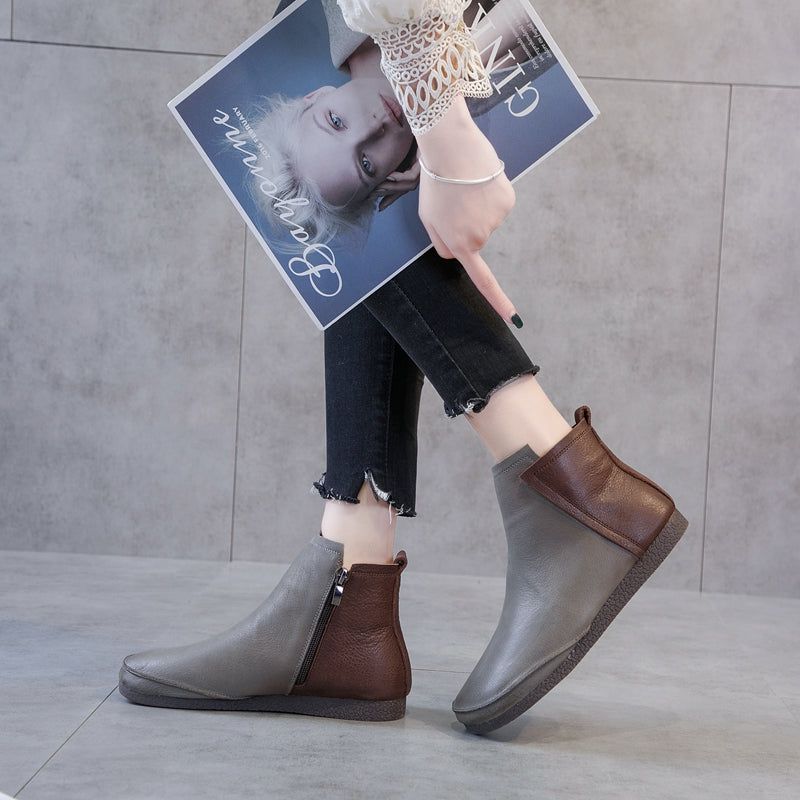 Bottes Courtes En Cuir Pour Femmes Automne Hiver