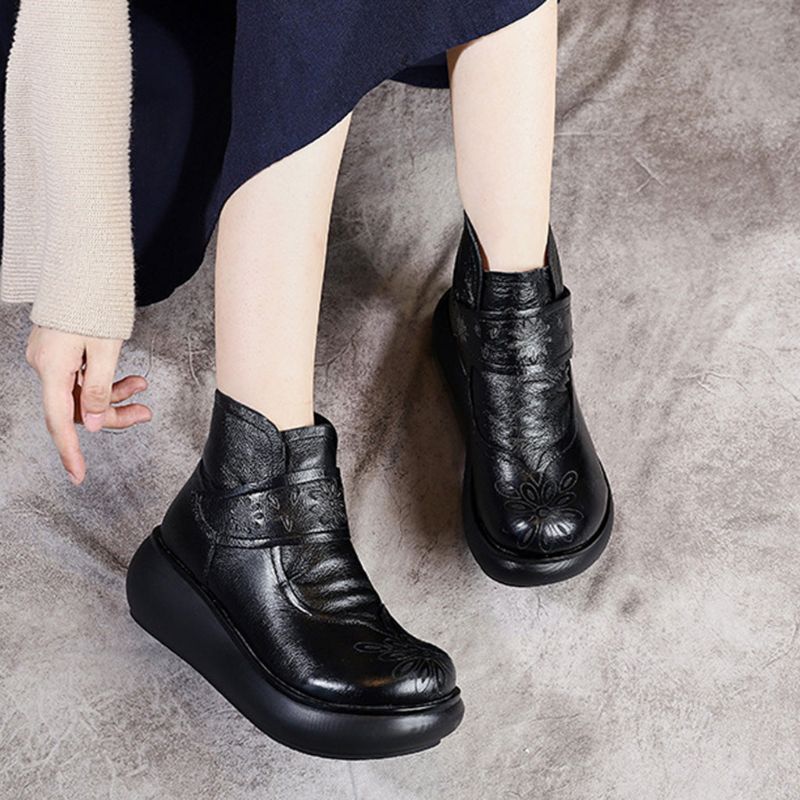 Bottes Courtes En Cuir Rétro Automne Hiver | Chaussures Cadeaux