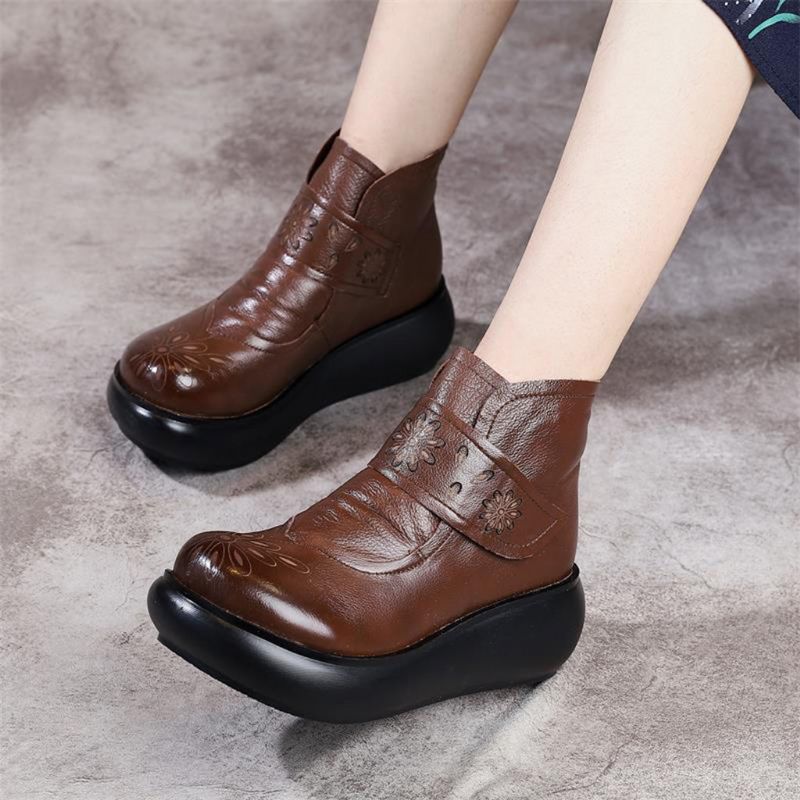 Bottes Courtes En Cuir Rétro Automne Hiver | Chaussures Cadeaux