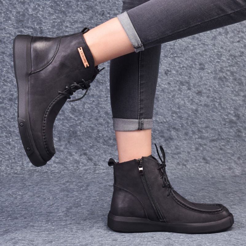 Bottes Courtes En Cuir Rétro D'hiver | Chaussures Cadeaux