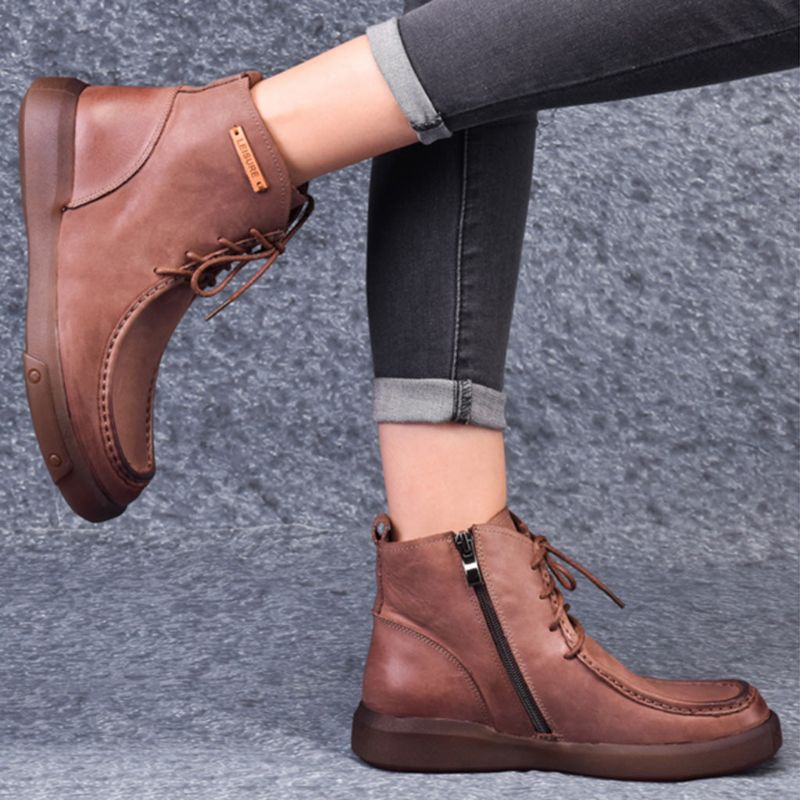 Bottes Courtes En Cuir Rétro D'hiver | Chaussures Cadeaux