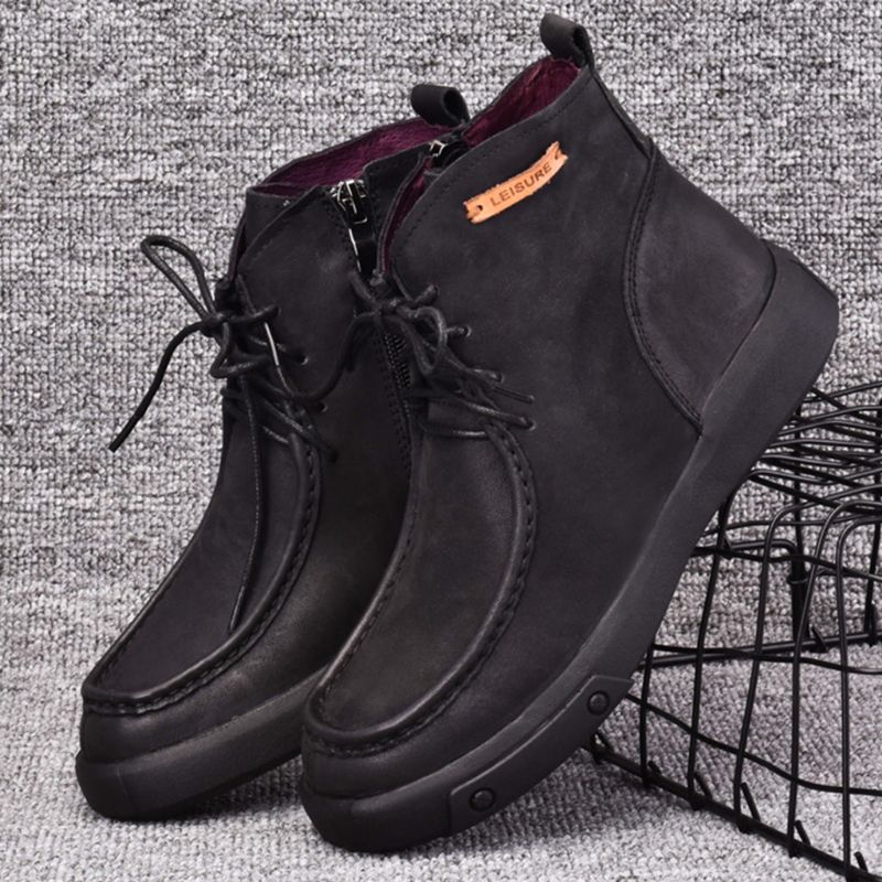 Bottes Courtes En Cuir Rétro D'hiver | Chaussures Cadeaux