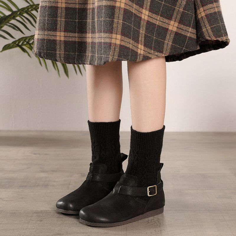 Bottes Courtes En Cuir Rétro D'hiver | Chaussures Cadeaux