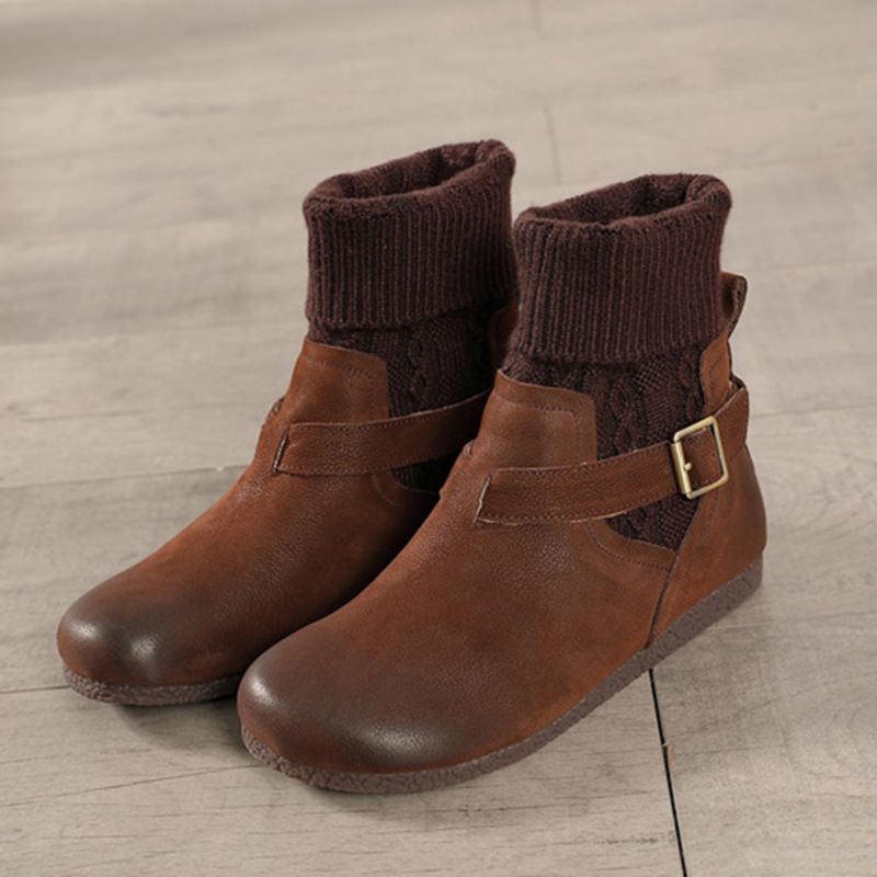 Bottes Courtes En Cuir Rétro D'hiver | Chaussures Cadeaux