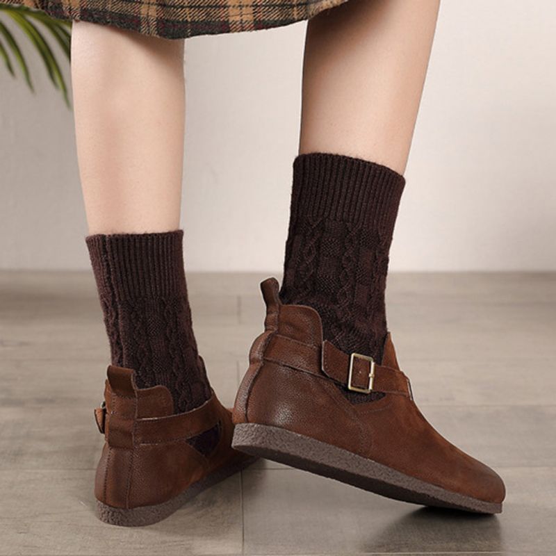 Bottes Courtes En Cuir Rétro D'hiver | Chaussures Cadeaux