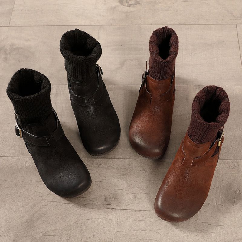 Bottes Courtes En Cuir Rétro D'hiver | Chaussures Cadeaux