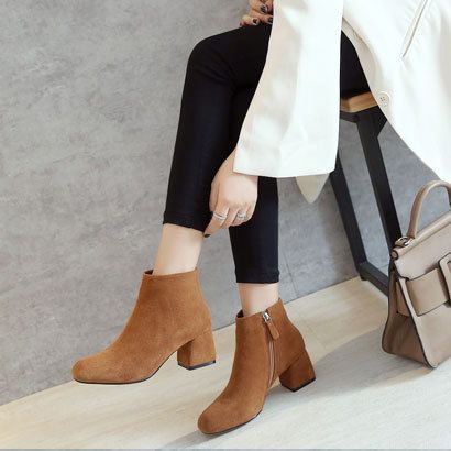 Bottes Courtes En Cuir À Talons Hauts Pour Femmes Automne Hiver