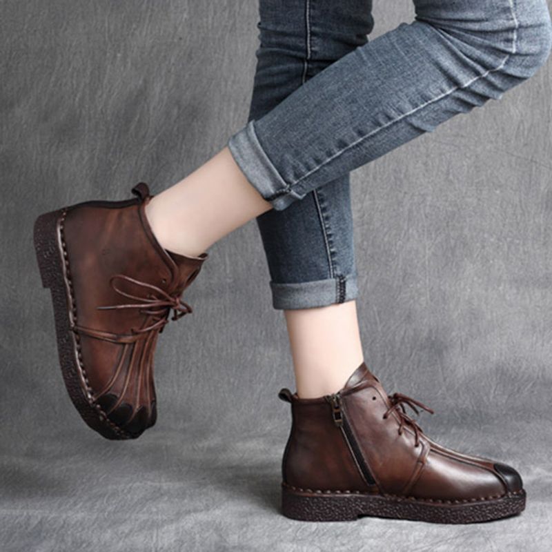 Bottes Courtes Faites À La Main En Cuir Rétro Automne Hiver | Chaussures Cadeaux