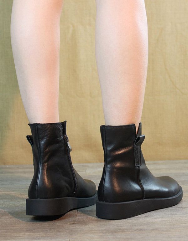 Bottes Courtes Pour Femmes En Cuir D'automne Et D'hiver