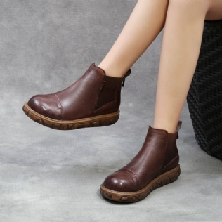 Bottes Courtes Pour Femmes En Cuir Rétro À Fond Souple | Automne-hiver | Chaussures Cadeaux