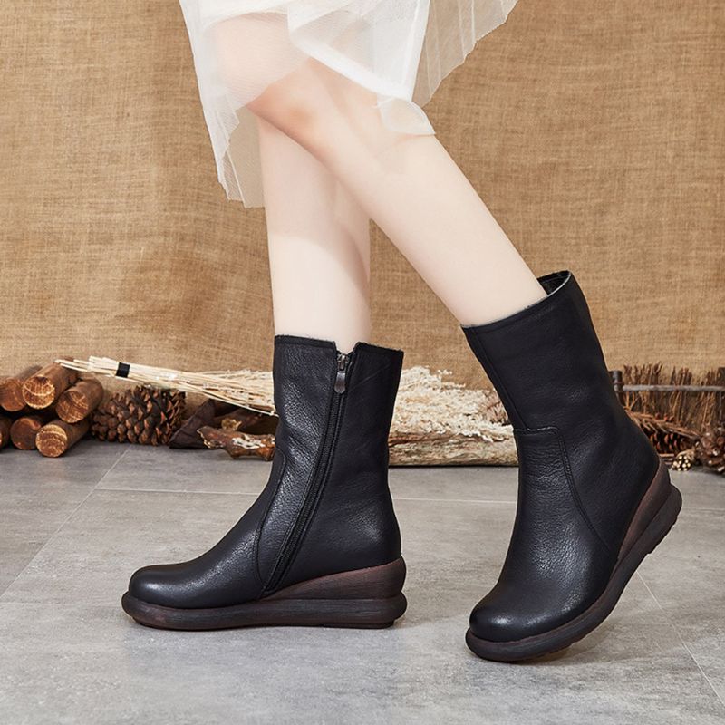 Bottes Courtes D'hiver En Cuir Rétro Faites À La Main | Chaussures Cadeaux