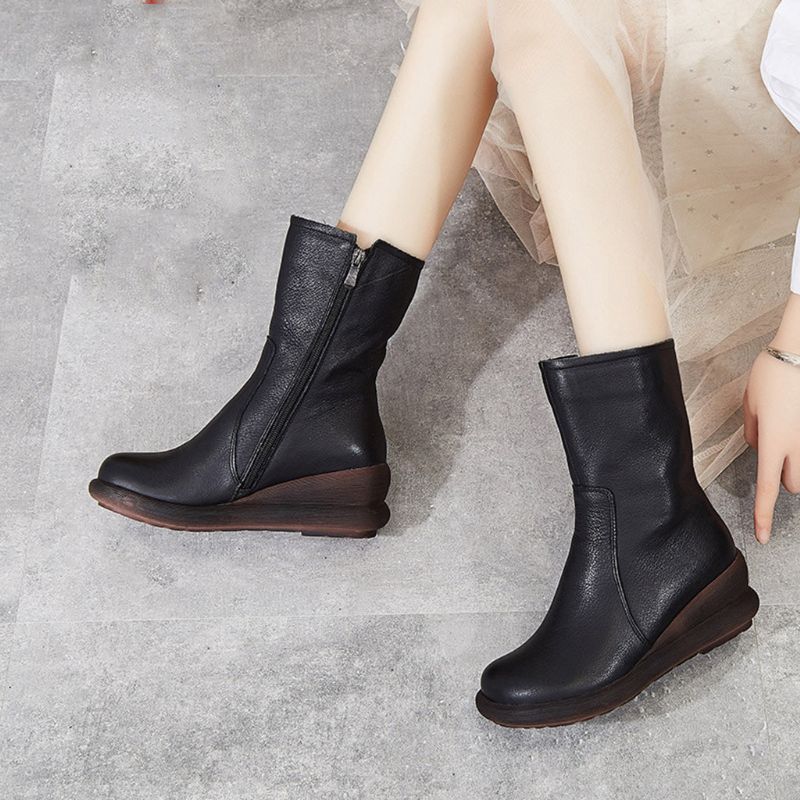 Bottes Courtes D'hiver En Cuir Rétro Faites À La Main | Chaussures Cadeaux