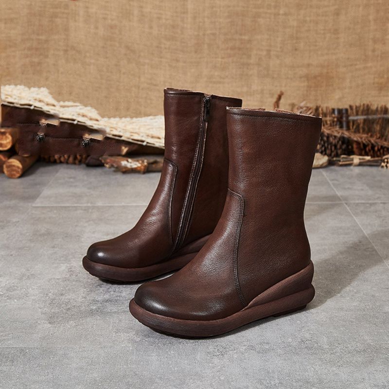 Bottes Courtes D'hiver En Cuir Rétro Faites À La Main | Chaussures Cadeaux