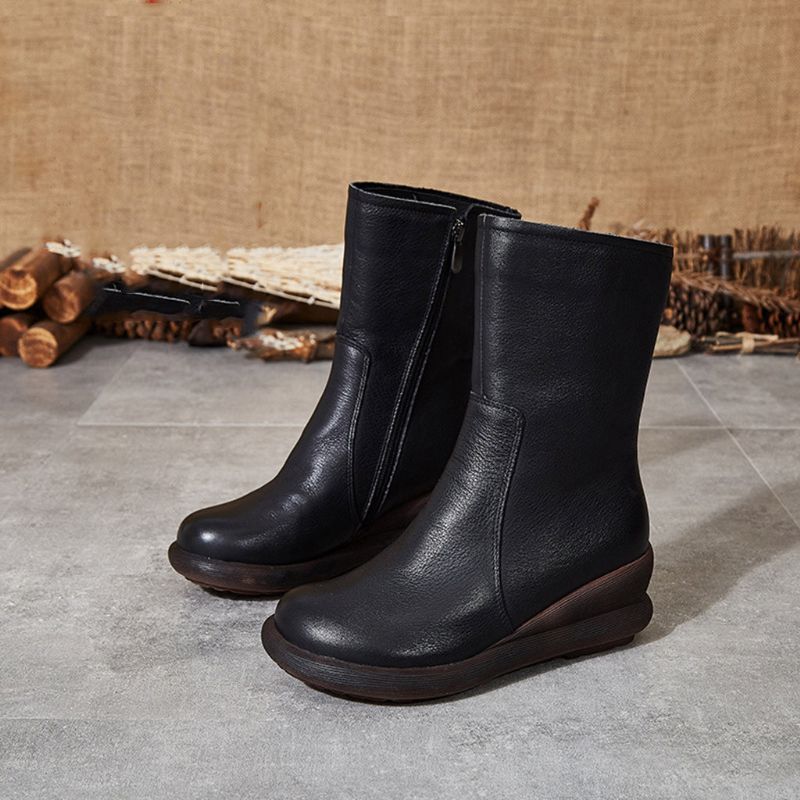 Bottes Courtes D'hiver En Cuir Rétro Faites À La Main | Chaussures Cadeaux