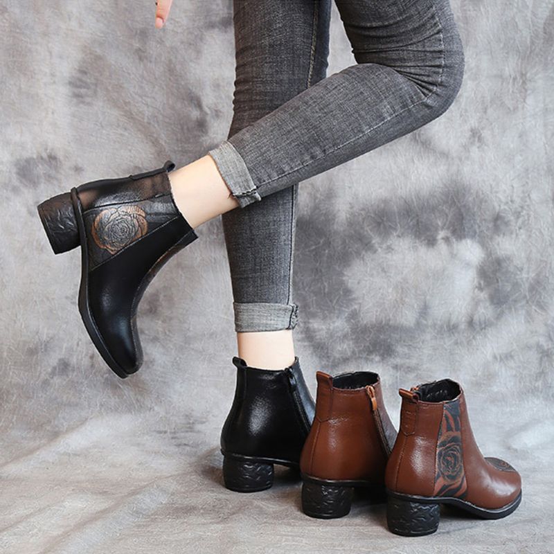 Bottes Courtes Hiver Ethnique Cuir 35-41 | Chaussures Cadeaux