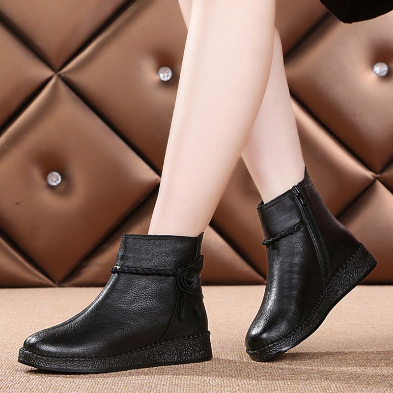 Bottes Courtes Rétro En Cuir Automne Hiver | Chaussures Cadeaux 36-41