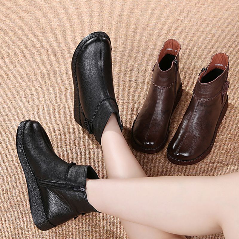 Bottes Courtes Rétro En Cuir Automne Hiver | Chaussures Cadeaux 36-41