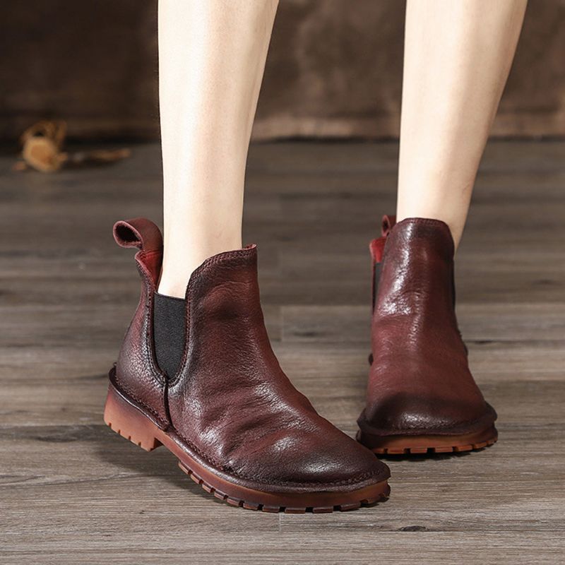 Bottes Courtes Rétro En Cuir À Fond Souple D'automne Et D'hiver | Chaussures Cadeaux