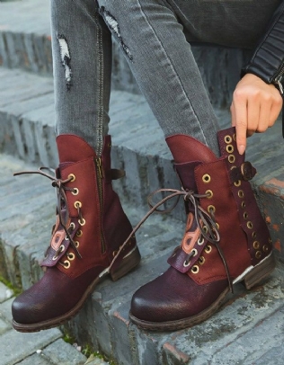 Bottes De Cowboy En Cuir À Lacets Pour Femmes