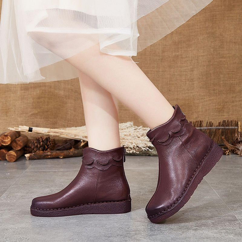 Bottes En Cuir Rétro Faites À La Main D'automne Et D'hiver