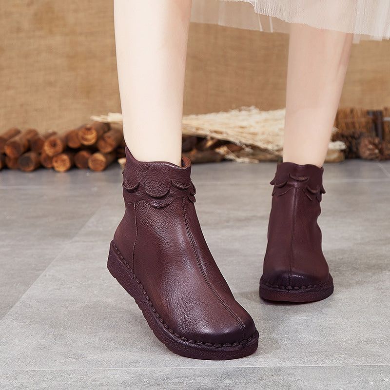 Bottes En Cuir Rétro Faites À La Main D'automne Et D'hiver