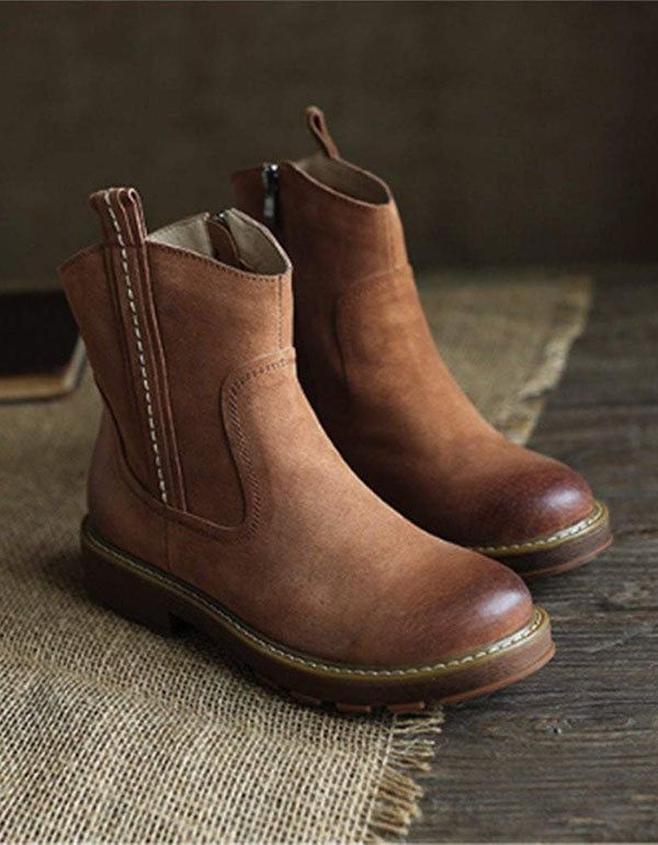 Bottes En Daim Décontractées En Cuir Faites À La Main