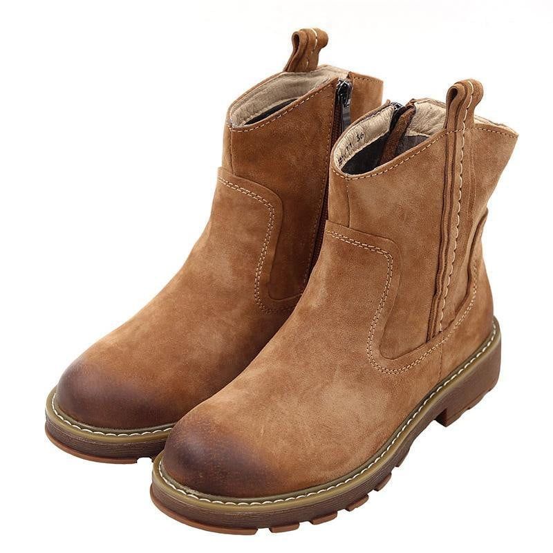 Bottes En Daim Décontractées En Cuir Faites À La Main