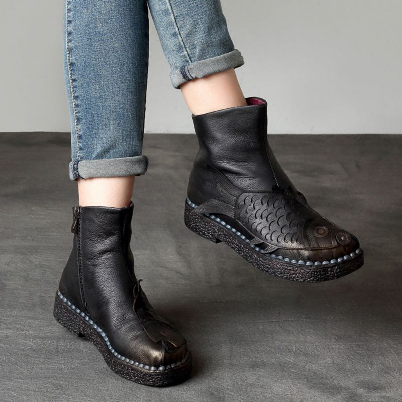 Bottes Pour Femmes À La Cheville En Cuir Rétro Automne Hiver | Chaussures Cadeaux