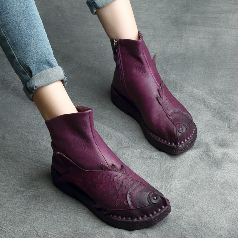 Bottes Pour Femmes À La Cheville En Cuir Rétro Automne Hiver | Chaussures Cadeaux