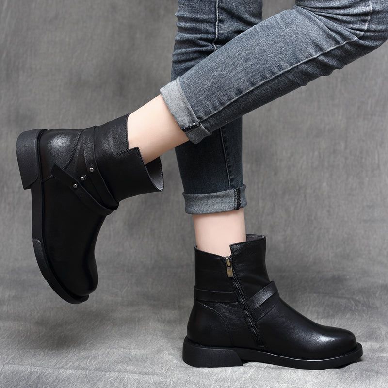 Bottes Pour Femmes En Cuir D'automne Et D'hiver