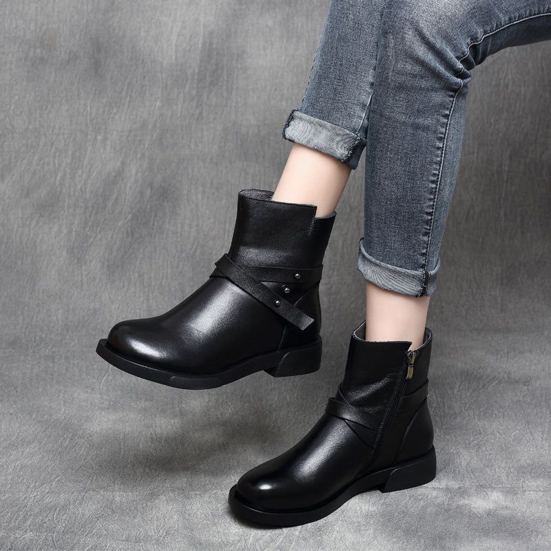 Bottes Pour Femmes En Cuir D'automne Et D'hiver