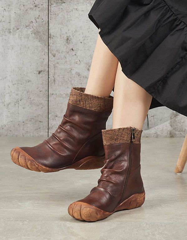 Bottes Pour Femmes En Cuir Peintes À La Main Automne Hiver