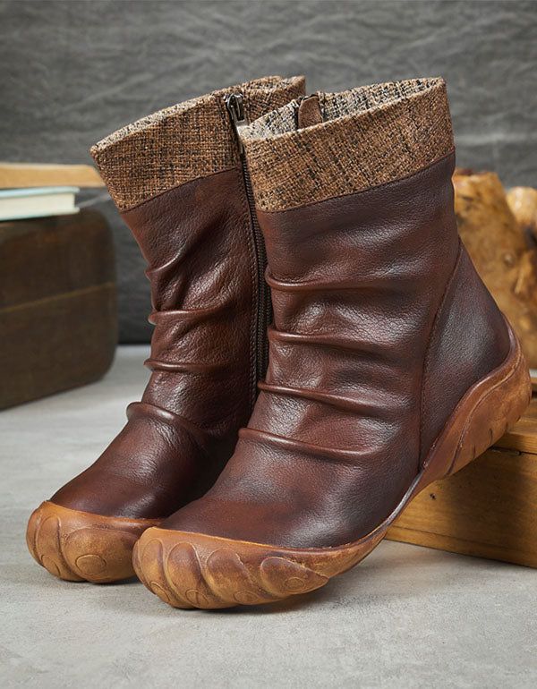 Bottes Pour Femmes En Cuir Peintes À La Main Automne Hiver