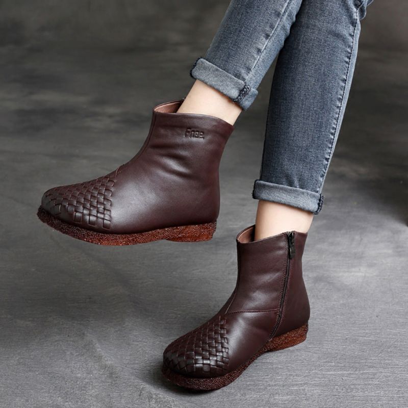 Bottes Pour Femmes En Cuir Rétro Automne Hiver 35-42 | Chaussures Cadeaux