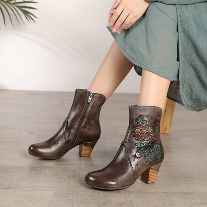 Bottes Pour Femmes En Cuir Rétro Automne-hiver | Chaussures Cadeaux