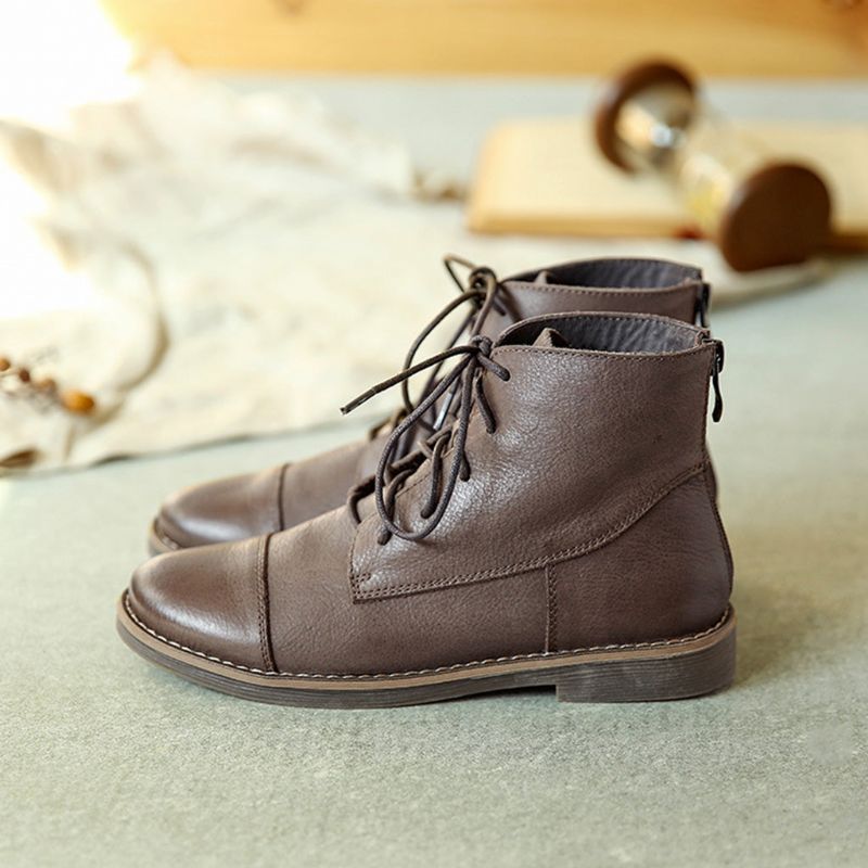 Bottes Pour Femmes En Cuir Rétro Confortables Automne Hiver | Chaussures Cadeaux