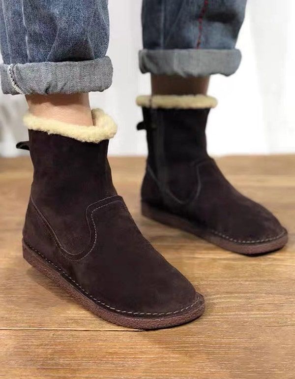 Bottes En Fourrure D'hiver En Daim Rétro Faites À La Main