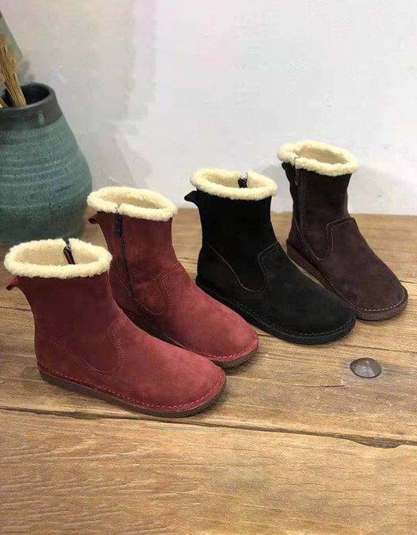 Bottes En Fourrure D'hiver En Daim Rétro Faites À La Main