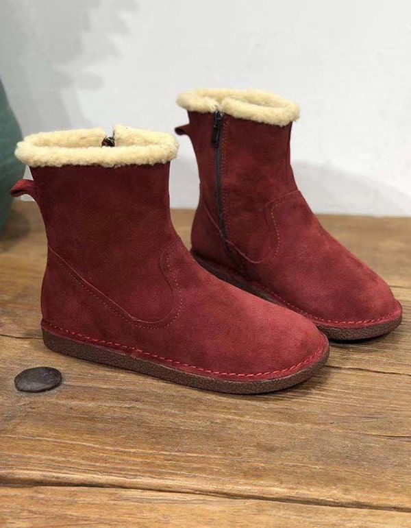 Bottes En Fourrure D'hiver En Daim Rétro Faites À La Main