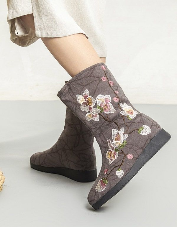 Bottes D'hiver En Coton Brodées De Style Ethnique Chinois