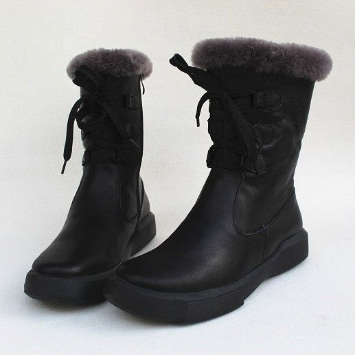 Bottes D'hiver Mi-longues En Cuir Pur | Chaussures Cadeaux | 35-41