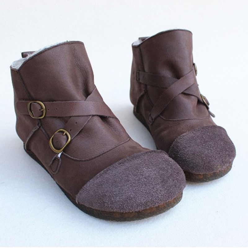 Bottes D'hiver Rétro En Cuir Pur | Chaussures Cadeaux | 35-41