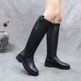 Bottes Longues À Talons Épais En Cuir D'automne Et D'hiver